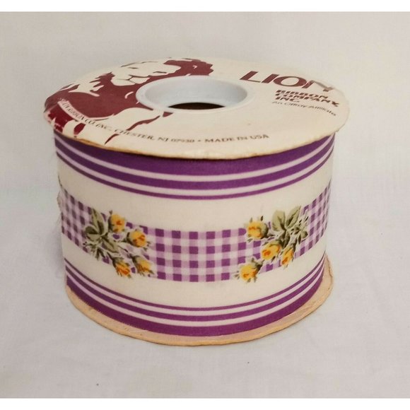 Lion Ribbon Rustic Rose Yellow Roses 2.5" Nylon Cotton White Purple 25 yards - Picture 8 of 8